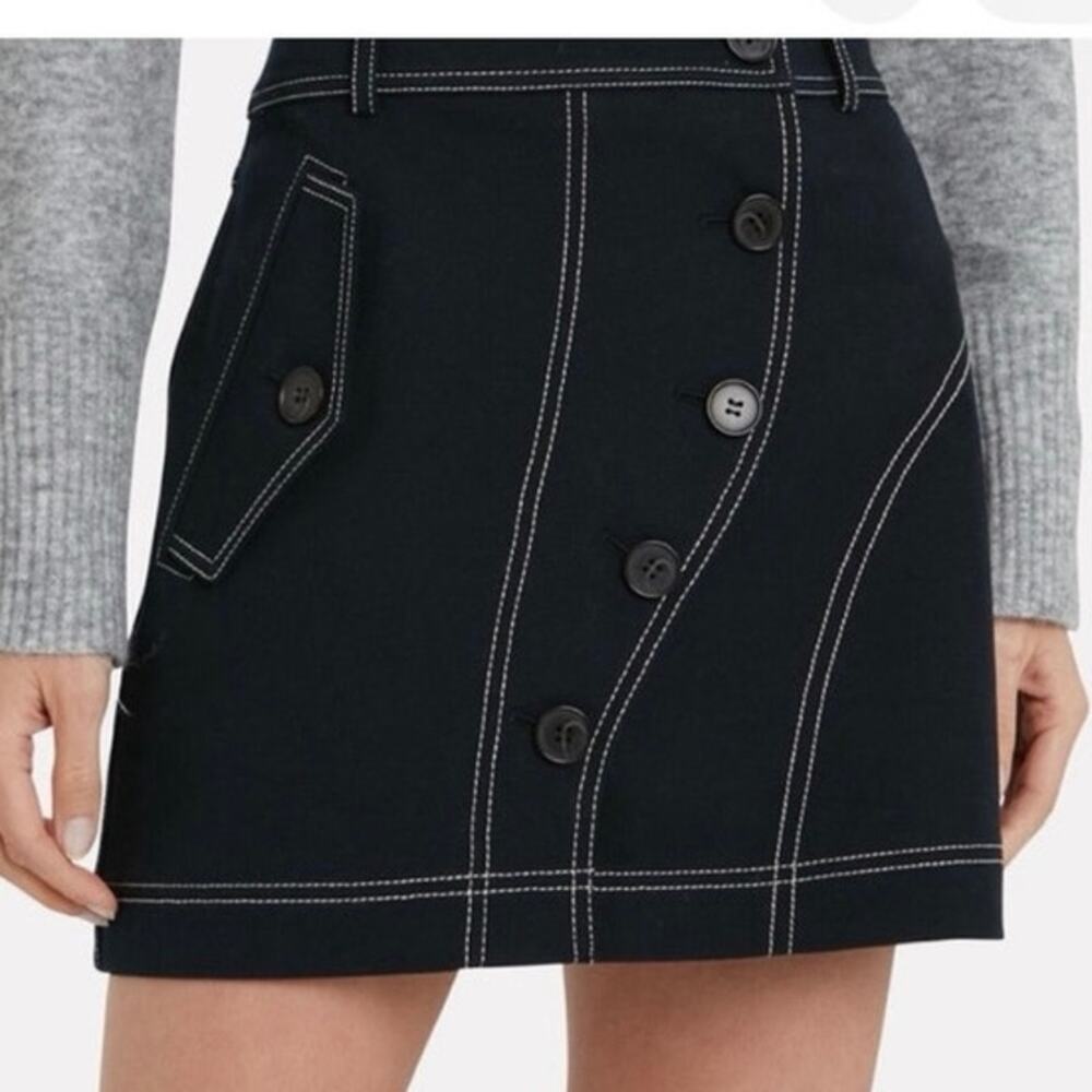 Womens Derek Lam 10 Crosby Asymmetric Contrast Topstitch Navy Mini Skirt 2 EUC!